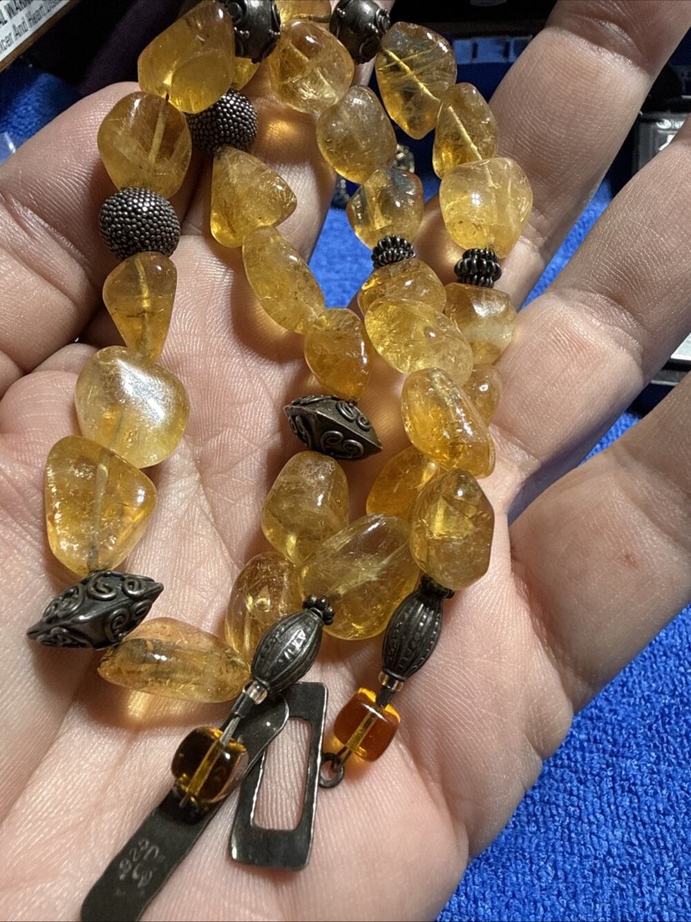 Luli Hamersztein SR Israel Sterling Silver Natural Citrine Nugget Necklace Boho